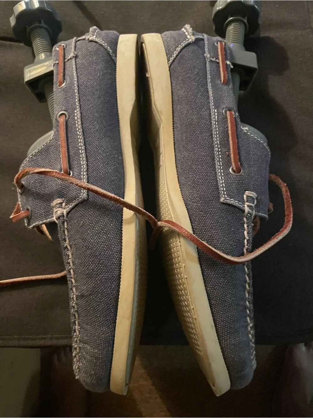 Peter Millar Men's Navy Canvas Boat Shoes with Brown Laces